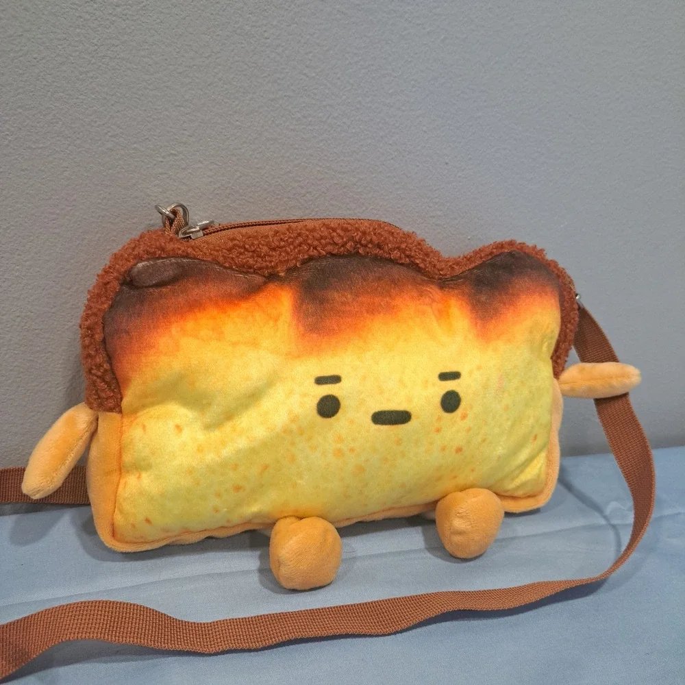 Plush Burnt Toast Character‎ Crossbody Bag Brown Yellow Bag Whimsy Kidcore